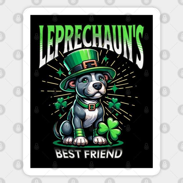 Leprechaun's Best Friend Cute Irish St Patrick's Day Pitbull Puppy Lucky Dog St Paddy's Day Shamrock Magnet by Carantined Chao$